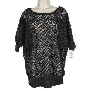Only Sky Black Lace Layering Top Women Size L Dolman Sleeve Boatneck NEW